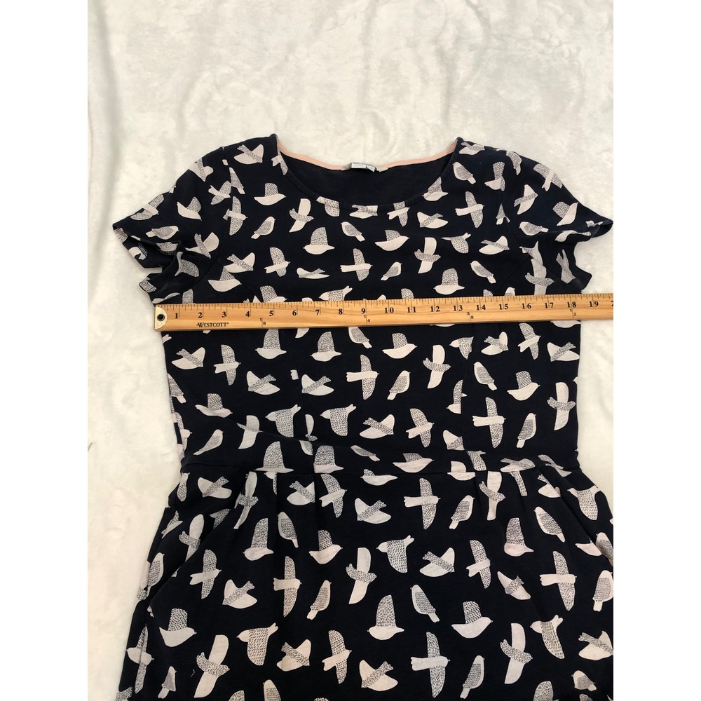 Boden Bird Print Jersey Dress Women 8L Navy Blue Short Sleeve Pockets WW202 - Picture 8 of 10